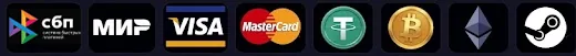 Способы оплаты: СБП, МИР, Visa, Mastercard, USDT, BTC, ETH, STEAM